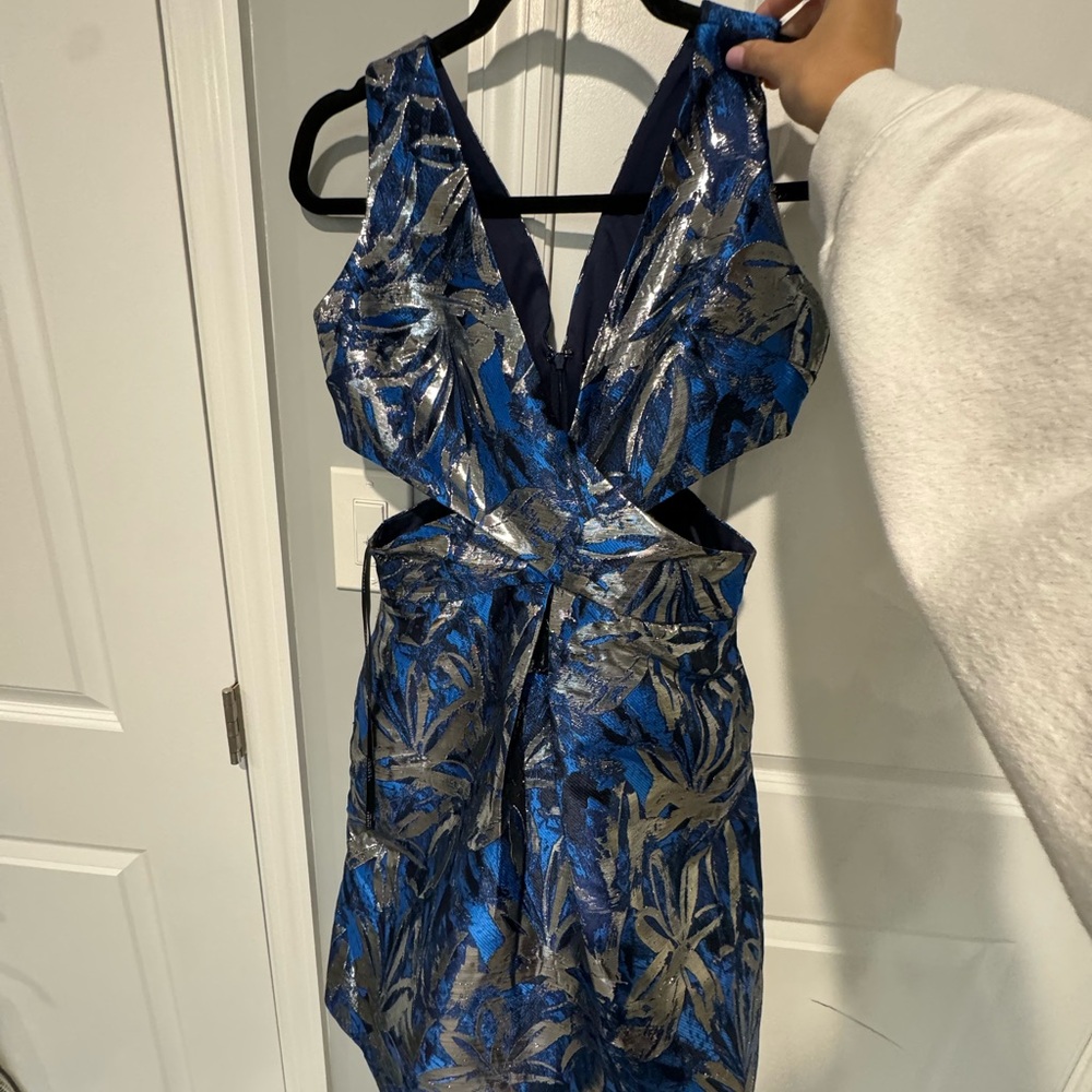 Elegant Blue and Silver Floral Dress